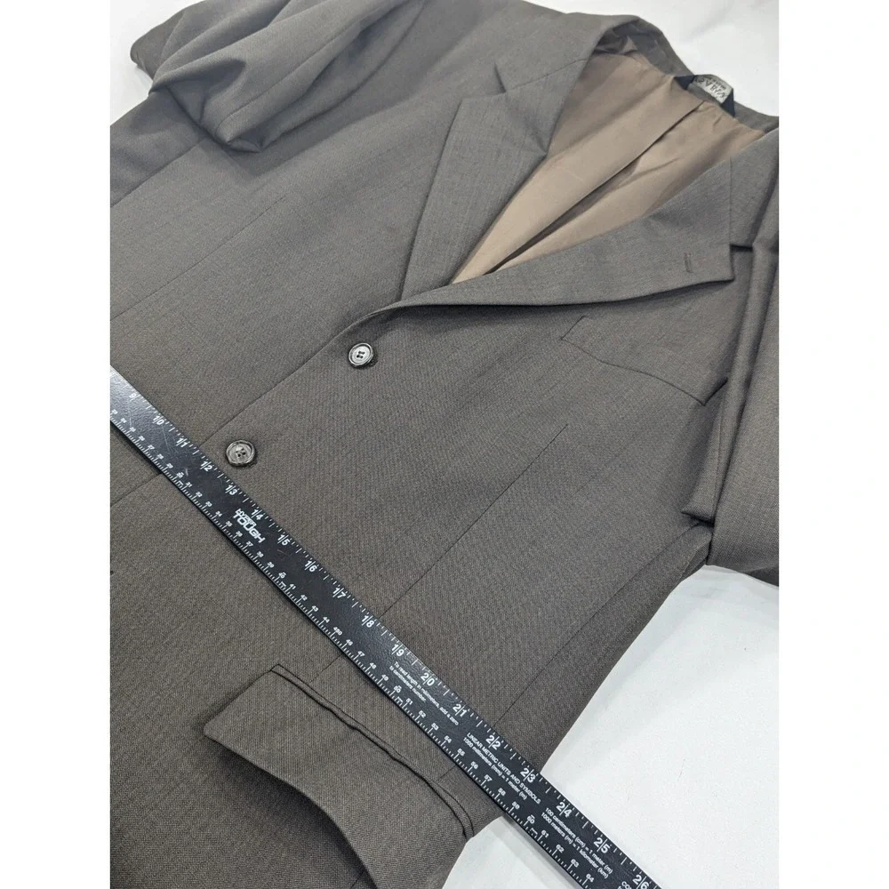 Jos Bank Blazer Coat Sport Suit Jacket 100% Wool Brown Green Crosshatch 46XLong